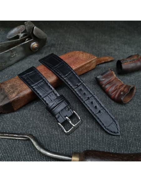 black crocodile engraved calf