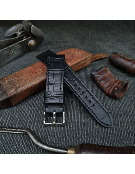 black crocodile engraved calf