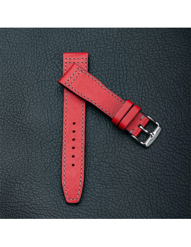 Saffiano Red with light grey thread