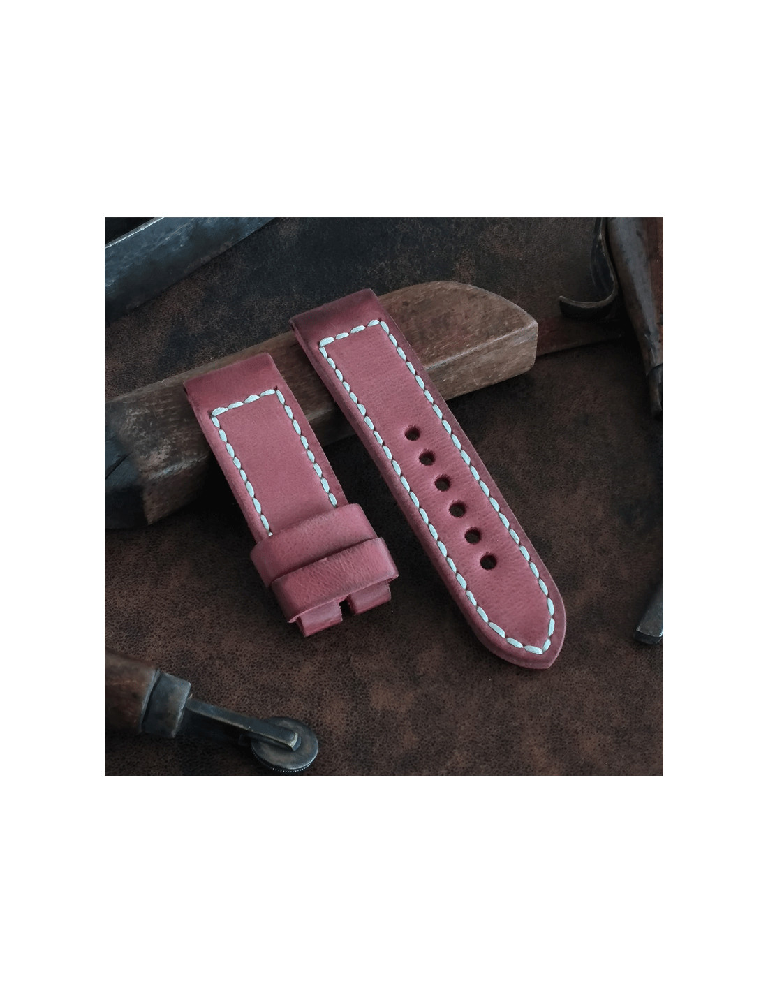 MA watch strap 26 24 22 mm Genuine New Malaga Burgundy II Vintage Saddle Leather fits Panerai Rolex 2024 etc Handmade Spain