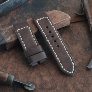 Leather watch strap Brown,...